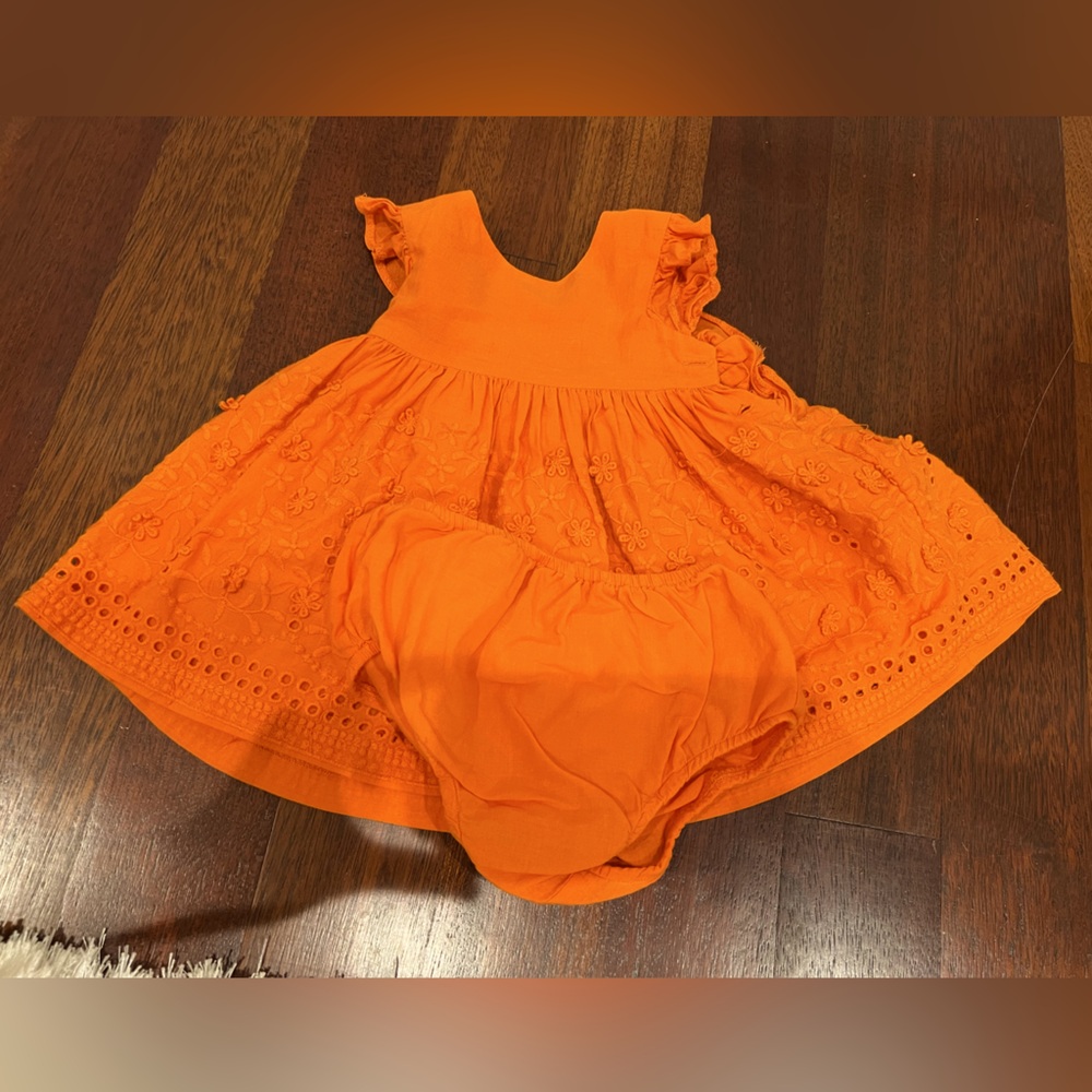 Mayoral Girls Tangerine Embroidered Cotton Dress Sz 6M